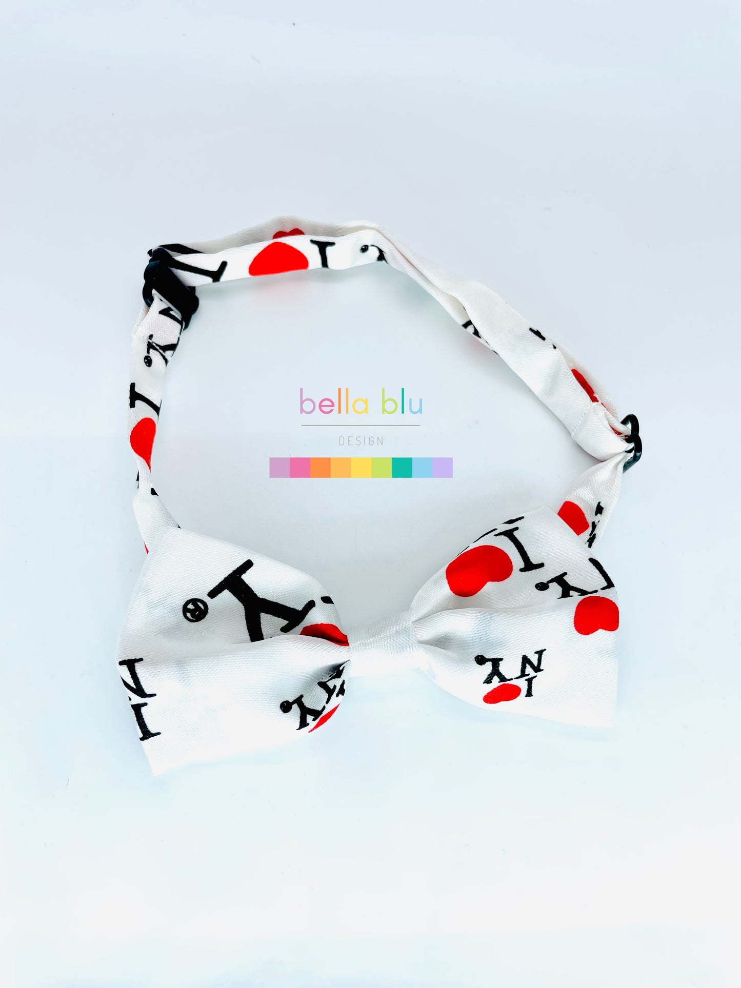 Red white adjustable I Love NYC dog bow tie