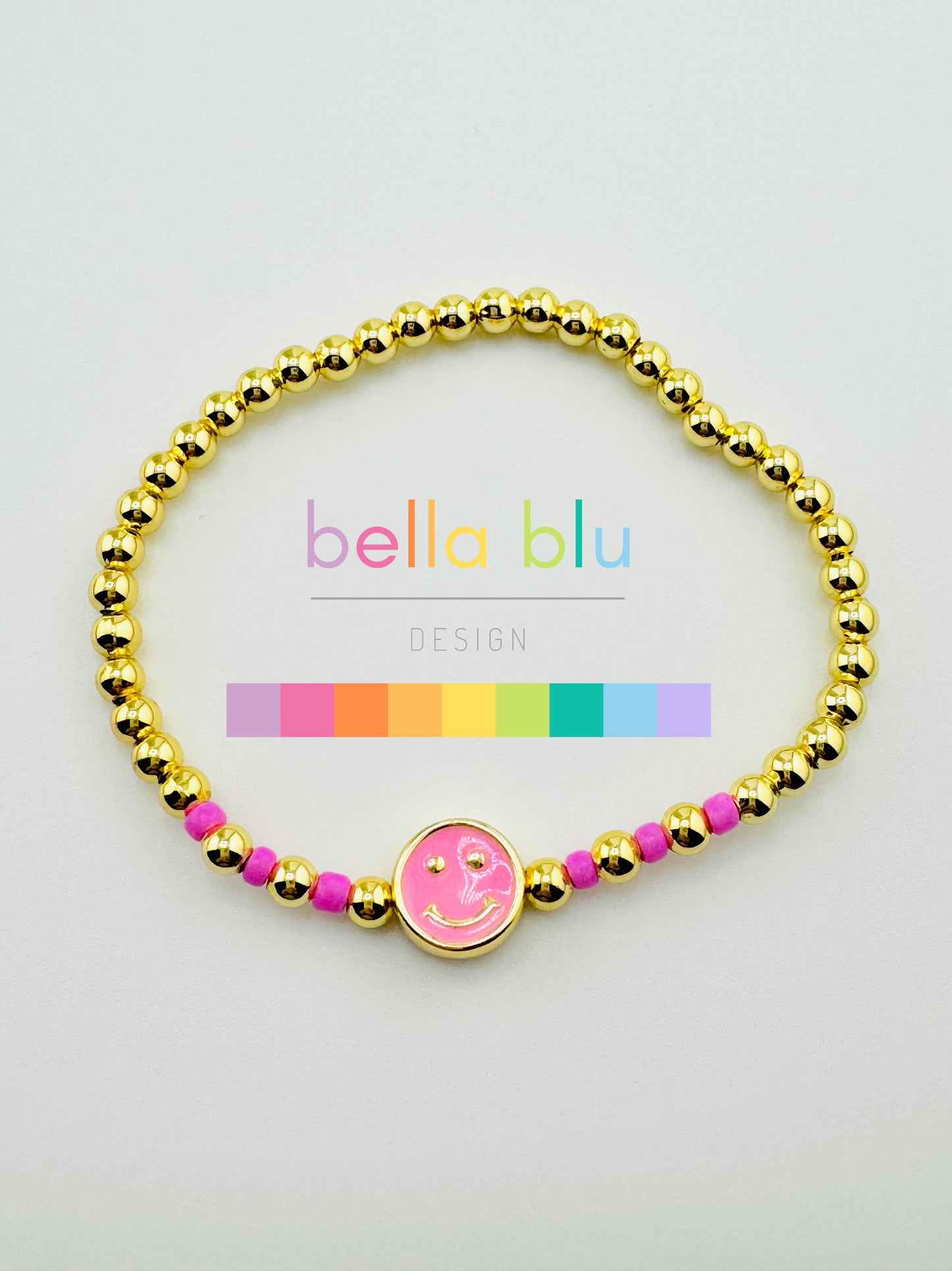 Delilah pink happy face in 18k gold filled bracelet