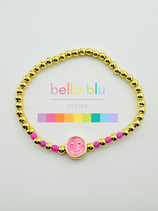 Delilah pink happy face in 18k gold filled bracelet
