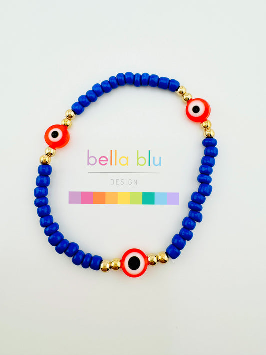 blue and red evil eye bracelet