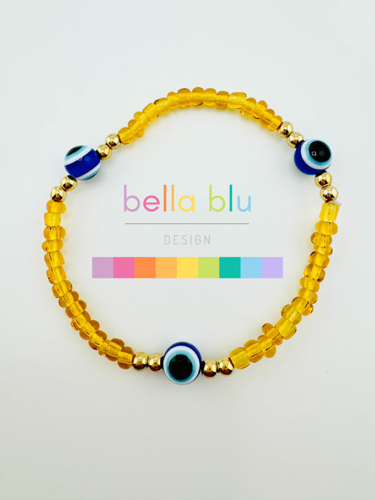 Gold and blue evil eye bracelet