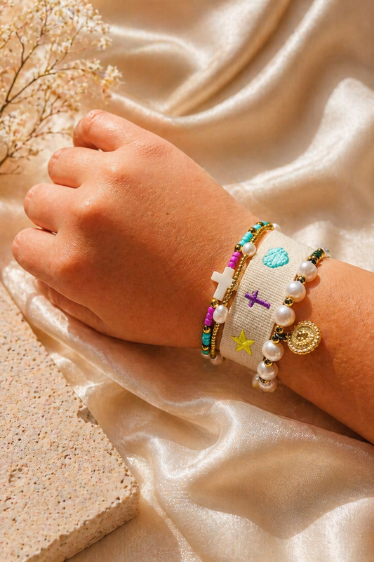 Paige (Widget), Aubrey, Solara & Marlyn Bracelet Bundle | Adjustable Woven, Freshwater Pearl & 18K Gold Filled Jewelry Set