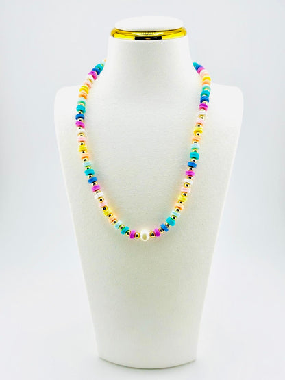 Freshwater Pearl Necklace, Evara 18K Gold Filled Pastel Beaded