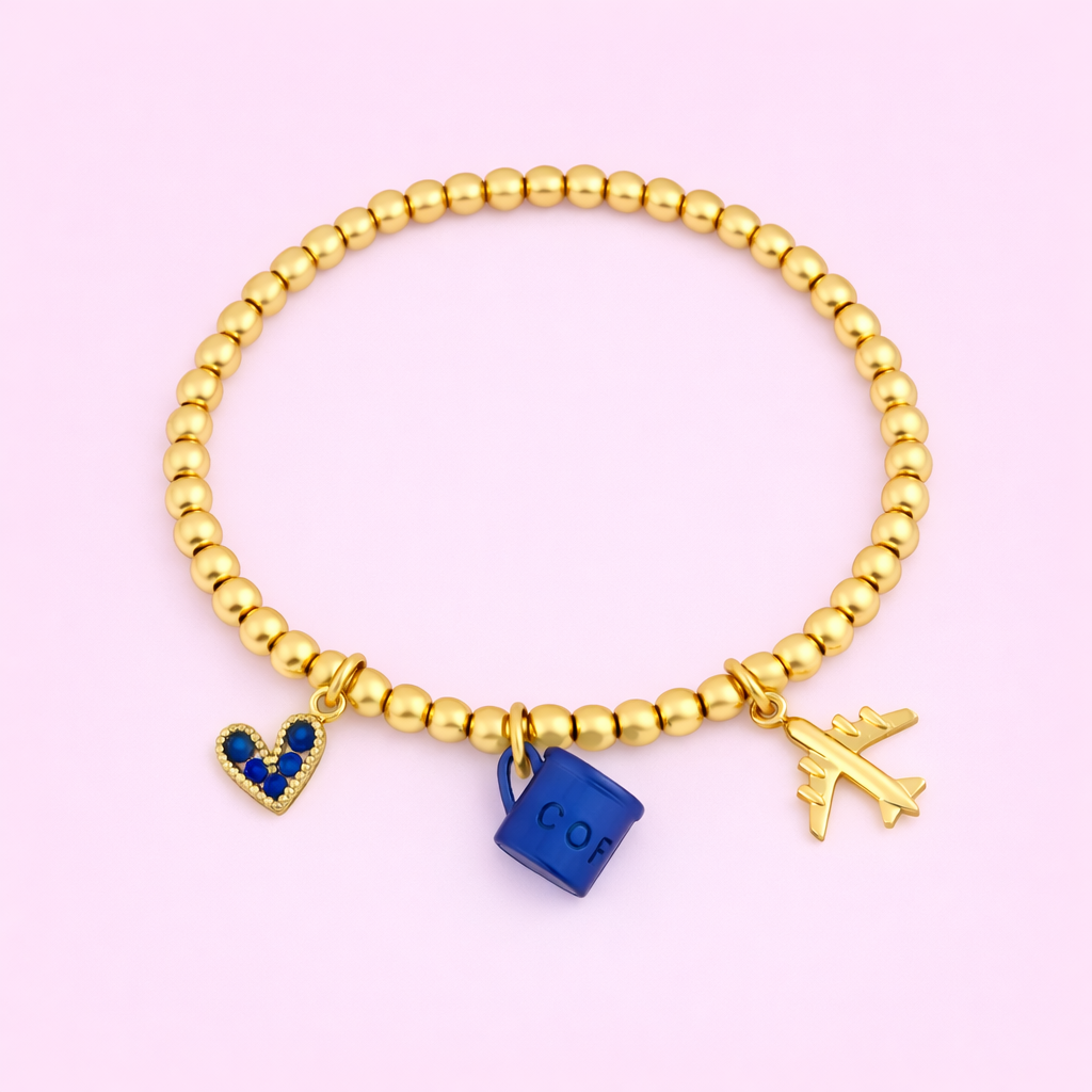 Teresa 18k gold filled & Navy themed charm bracelet