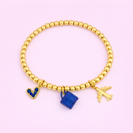 Teresa 18k gold filled & Navy themed charm bracelet