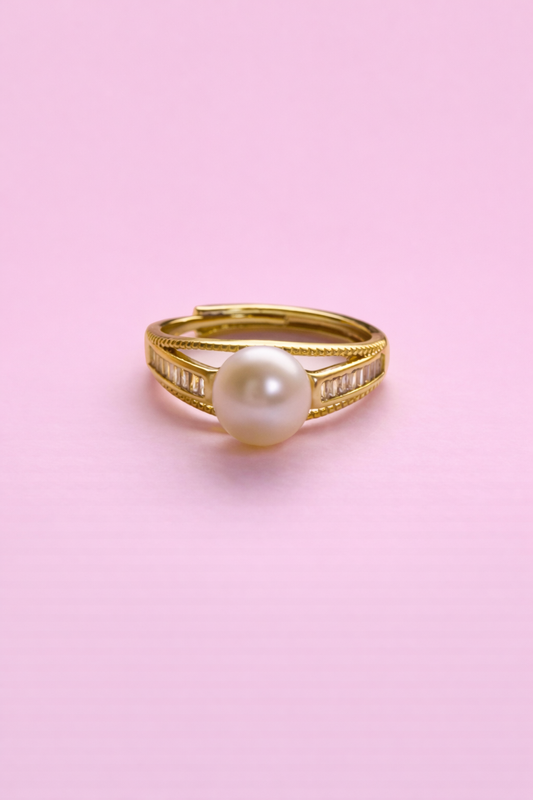 Aurelia Cubic Zirconia & Real fresh water pearl adjustable ring
