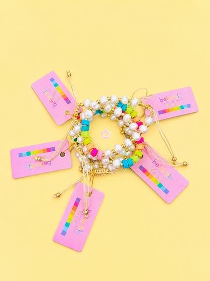 Harmony Real fresh water pearl, Multicolor, & 18k gold filled adjustable Bracelet