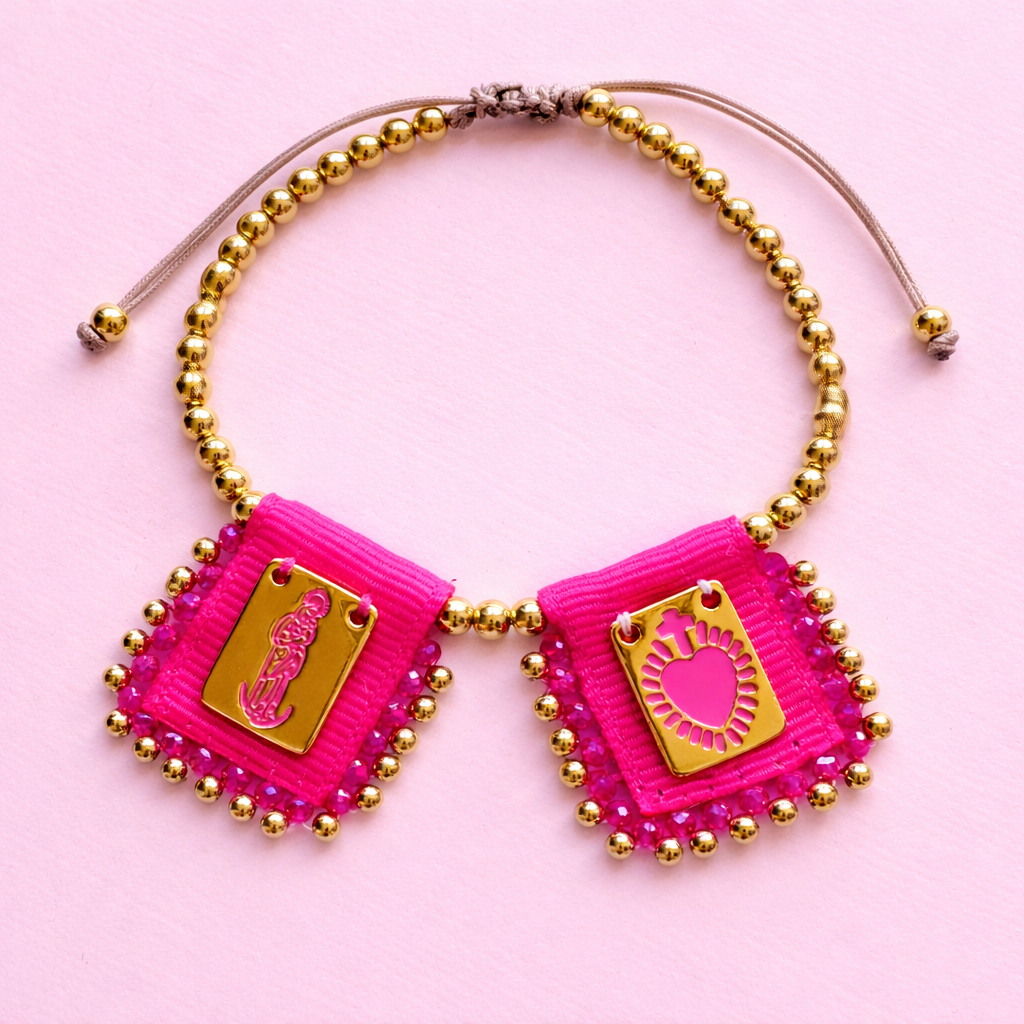 Escapulario Magenta 18k gold filled adjustable bracelet