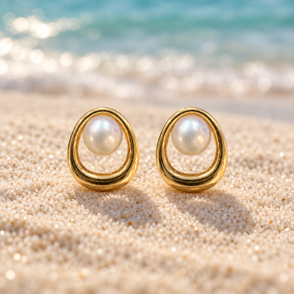 Golden Teardrop Freshwater Pearl Earrings
