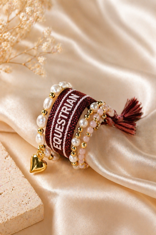 EQUESTRIAN Woven, JADE, ELYSE & SELAH in Heart Bracelet Bundle | Adjustable Woven & 18K Gold Filled Pearl Jewelry Set