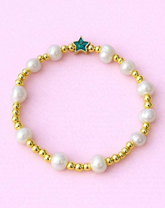 Nila black iridescent 18k gold filled & Real fresh water pearl bracelet