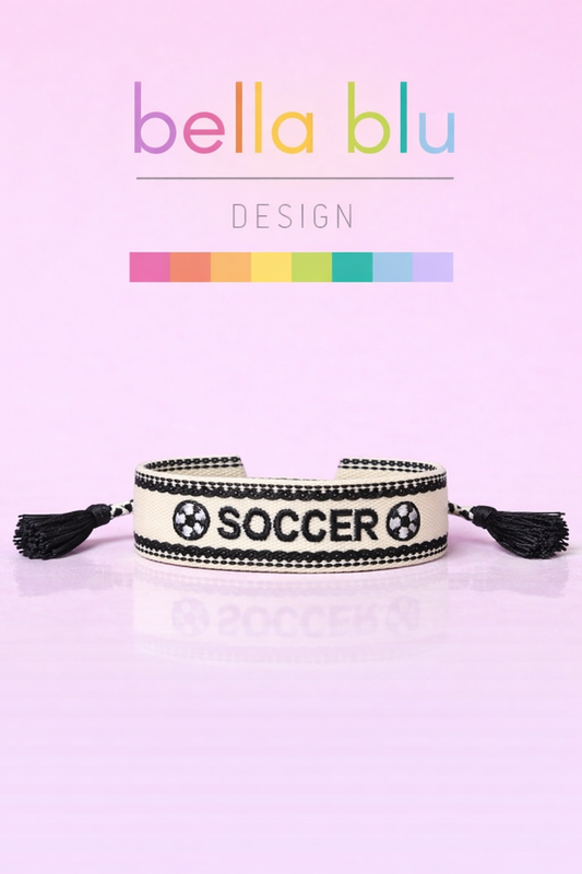 Soccer cream and black woven letters