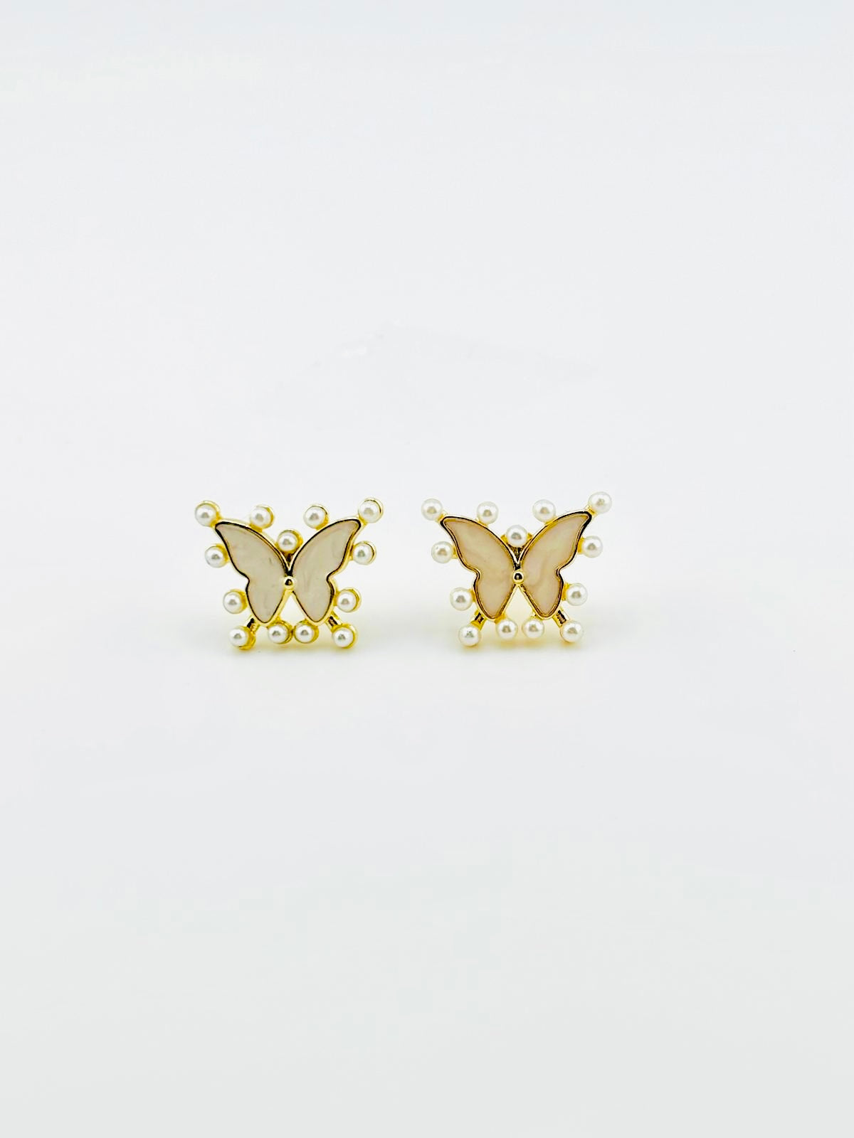 Butterfly stainless steel earrings with miniature pearls