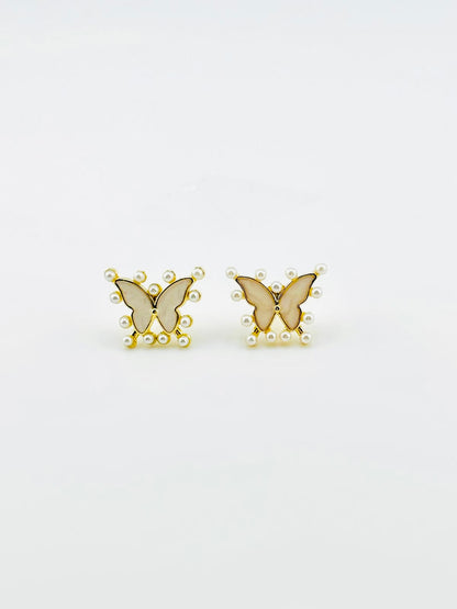 Butterfly stainless steel earrings with miniature pearls