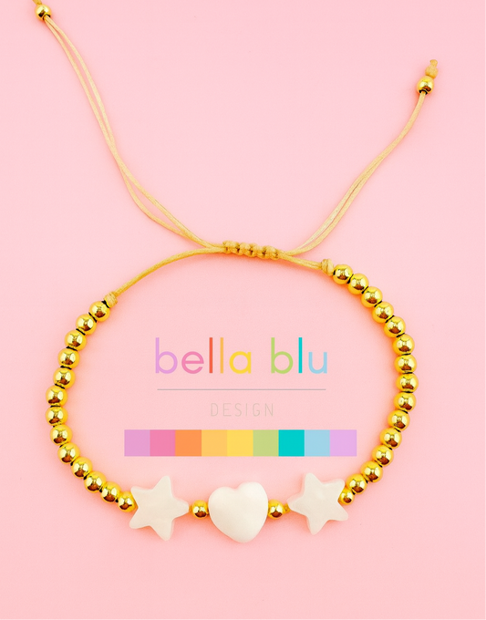 Luna gold filled with mother of pearl heart and star bracelet