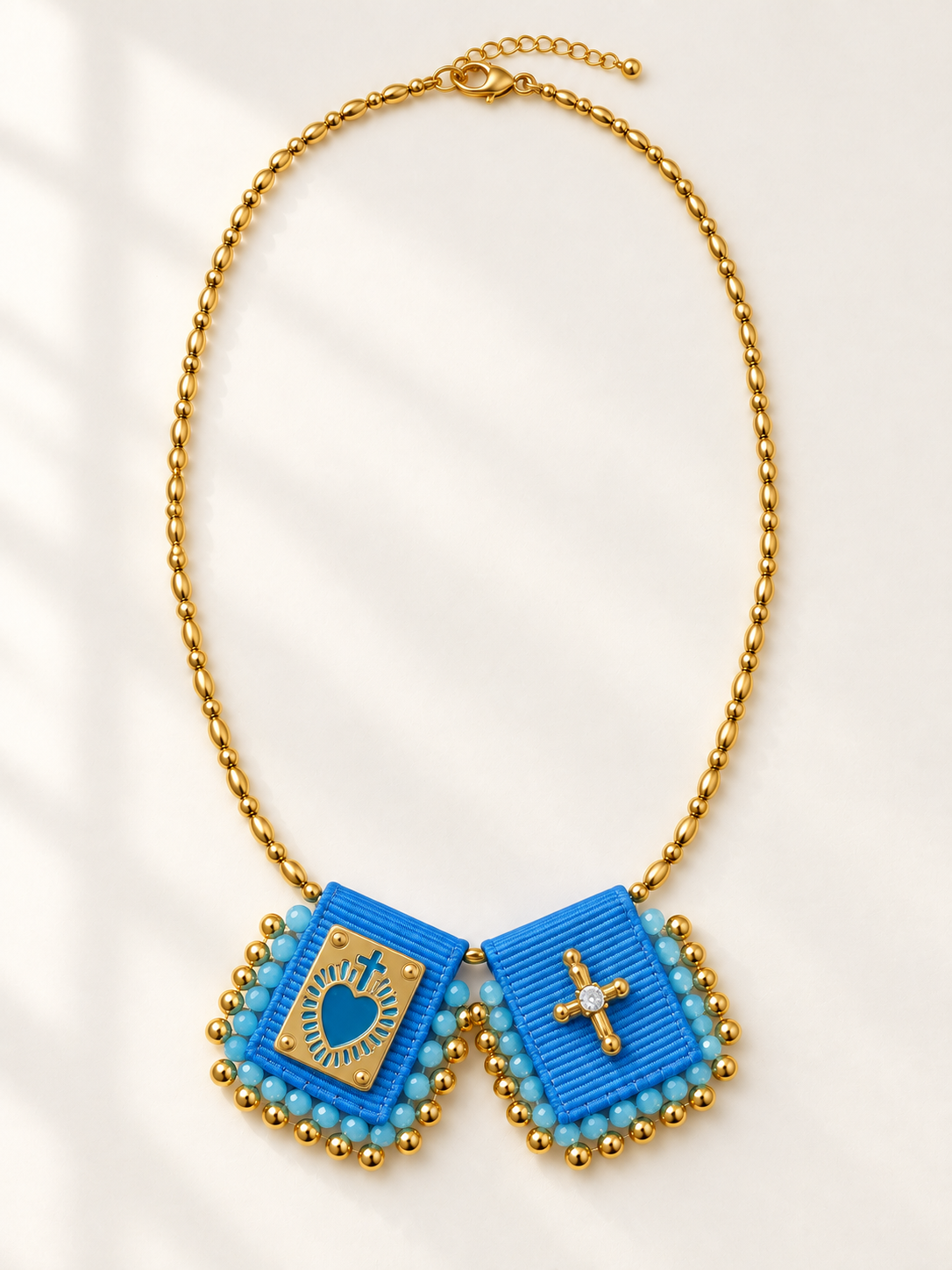 Escapulario blue 18k gold filled adjustable necklace