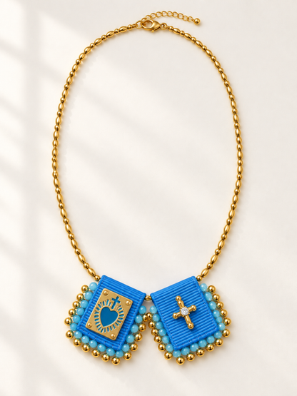 Escapulario blue 18k gold filled adjustable necklace