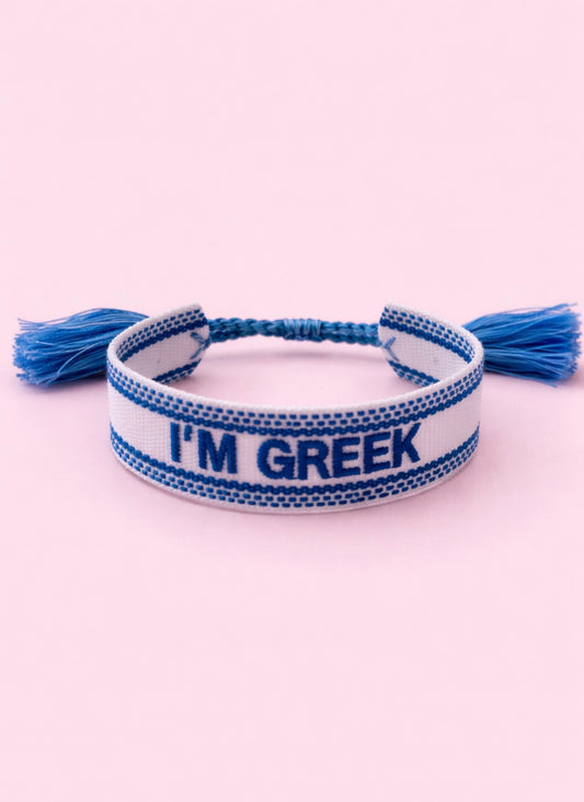 I’m Greek white & Blue Woven adjustable Bracelet
