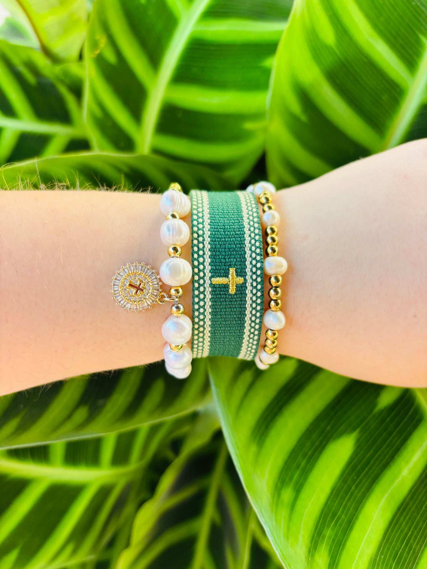 David green cross woven adjustable Bracelet