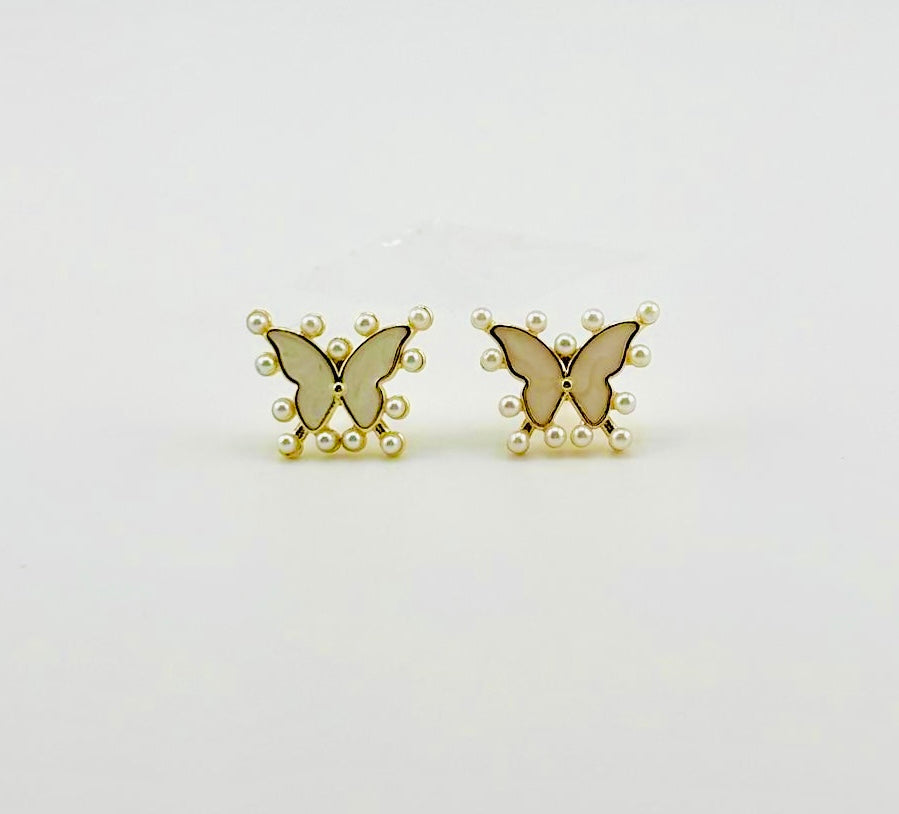 Butterfly stainless steel earrings with miniature pearls