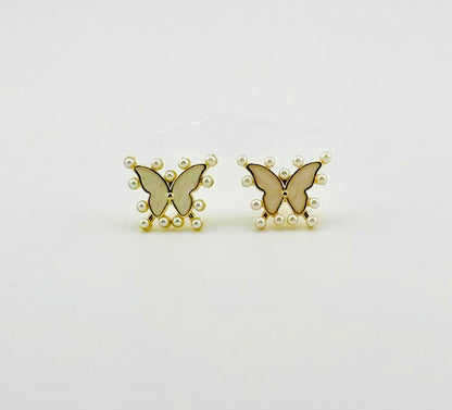 Butterfly stainless steel earrings with miniature pearls