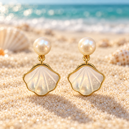 Freshwater Pearl & Mother-of-Pearl Seashell Earrings