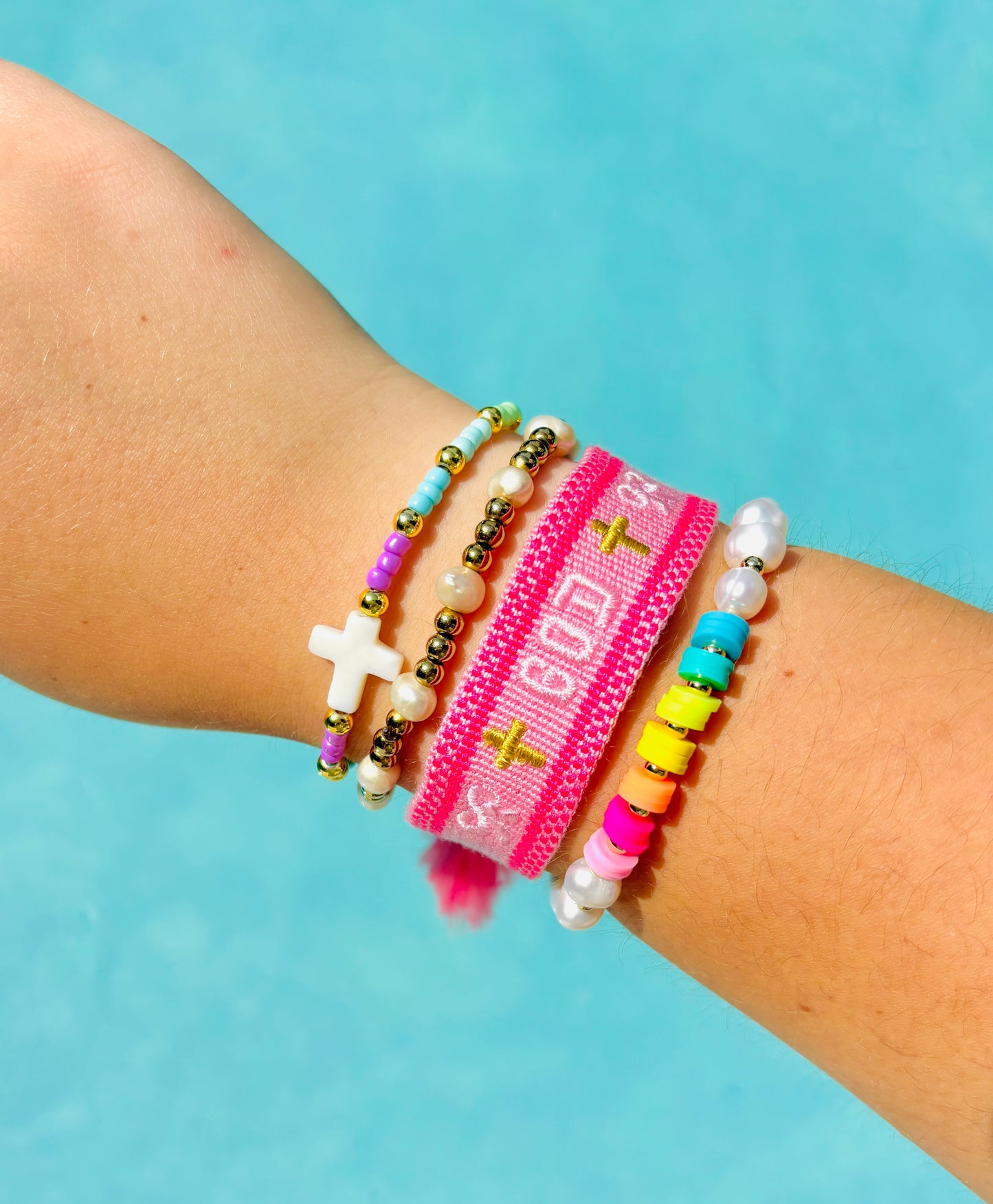 God woven pink adjustable bracelet