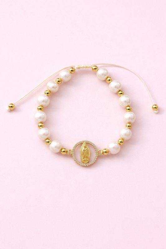 Makiela 18k gold filled, Real fresh water pearl virgin of Guadalupe adjustable bracelet