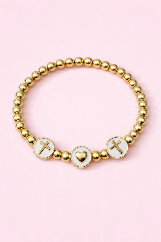 Paula 18k gold filled cross & heart bracelet