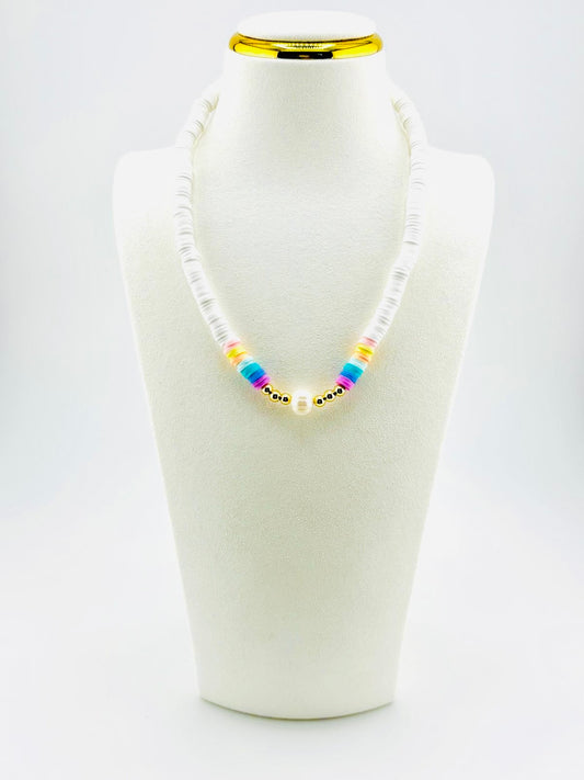 White necklace in a delicate pastel colors with 18k gold filled beads and real fresh water pearls