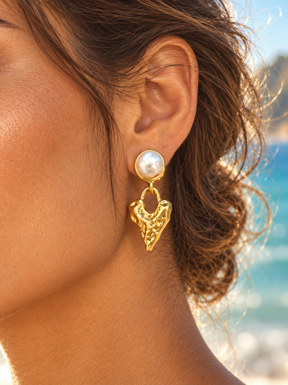 Golden Heart Freshwater Pearl Earrings