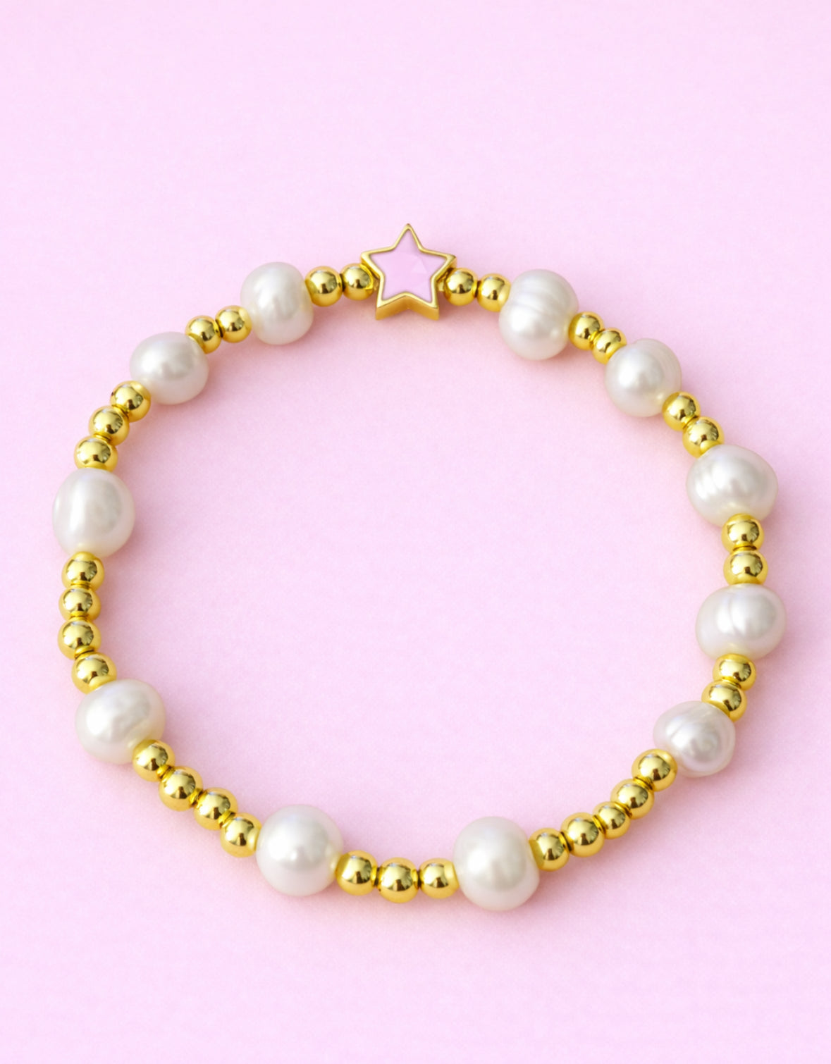Nila pink star 18k gold filled & Real fresh water pearl bracelet