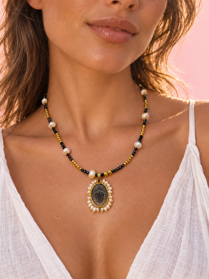 Sacred Heart of Jesus Freshwater Pearl Necklace