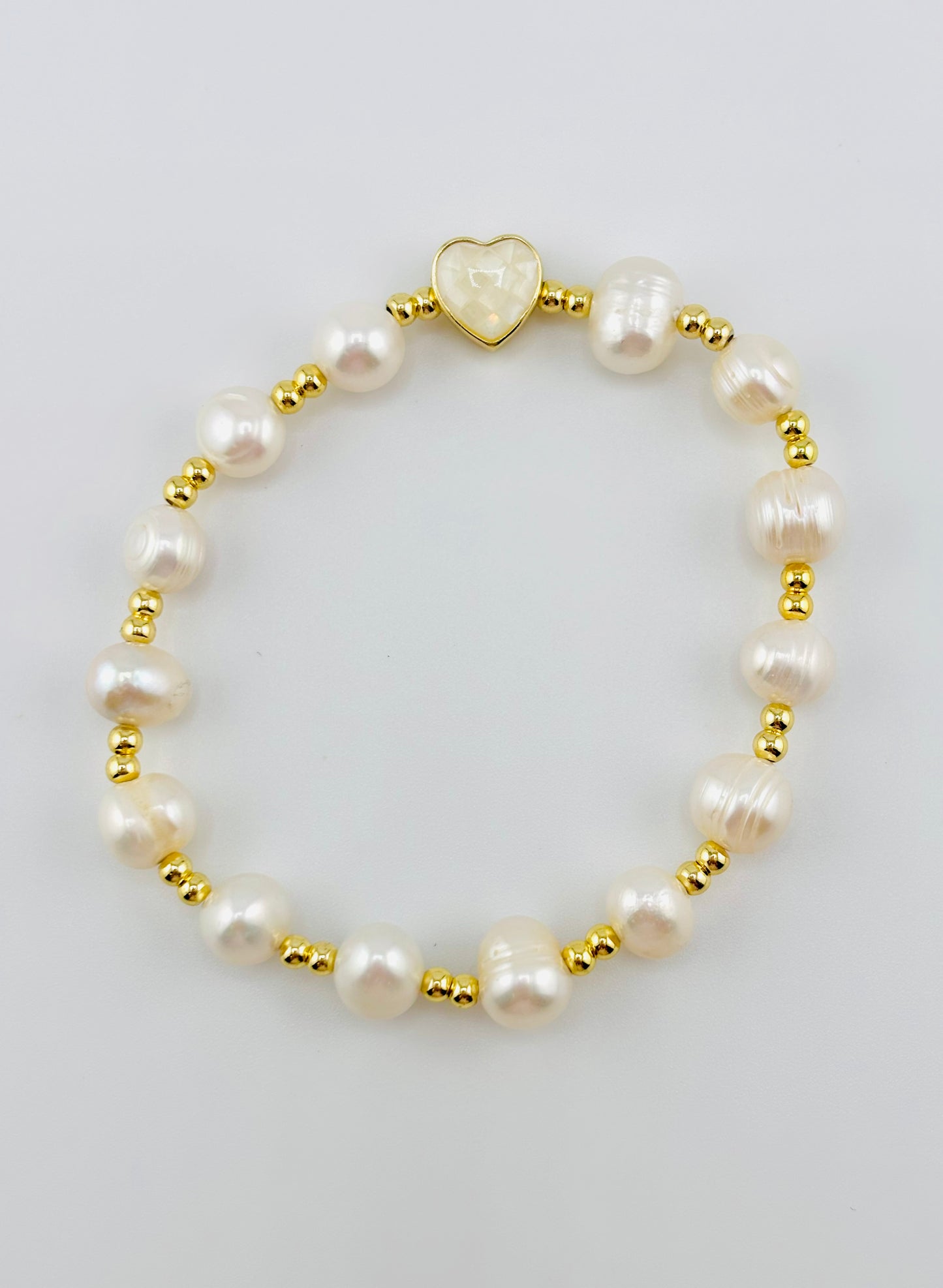 Real fresh water pearl gold filled heart bracelet