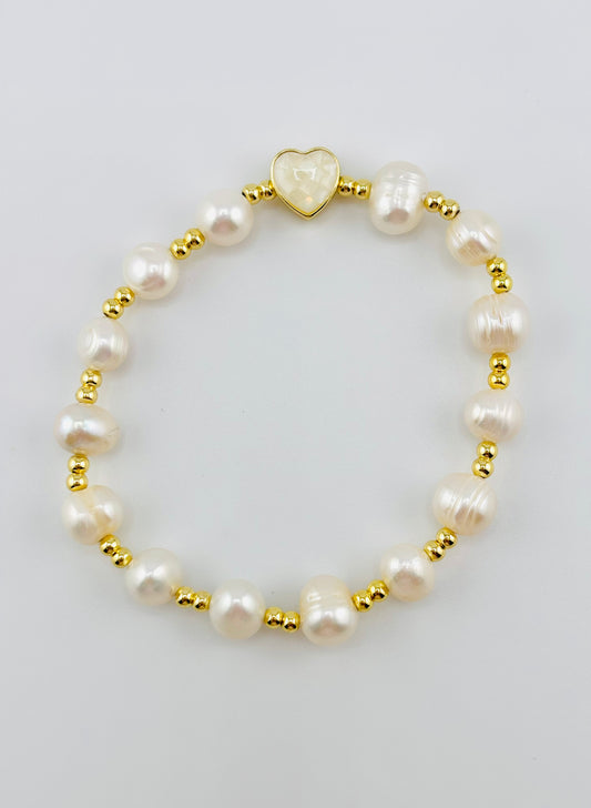 Real fresh water pearl gold filled heart bracelet