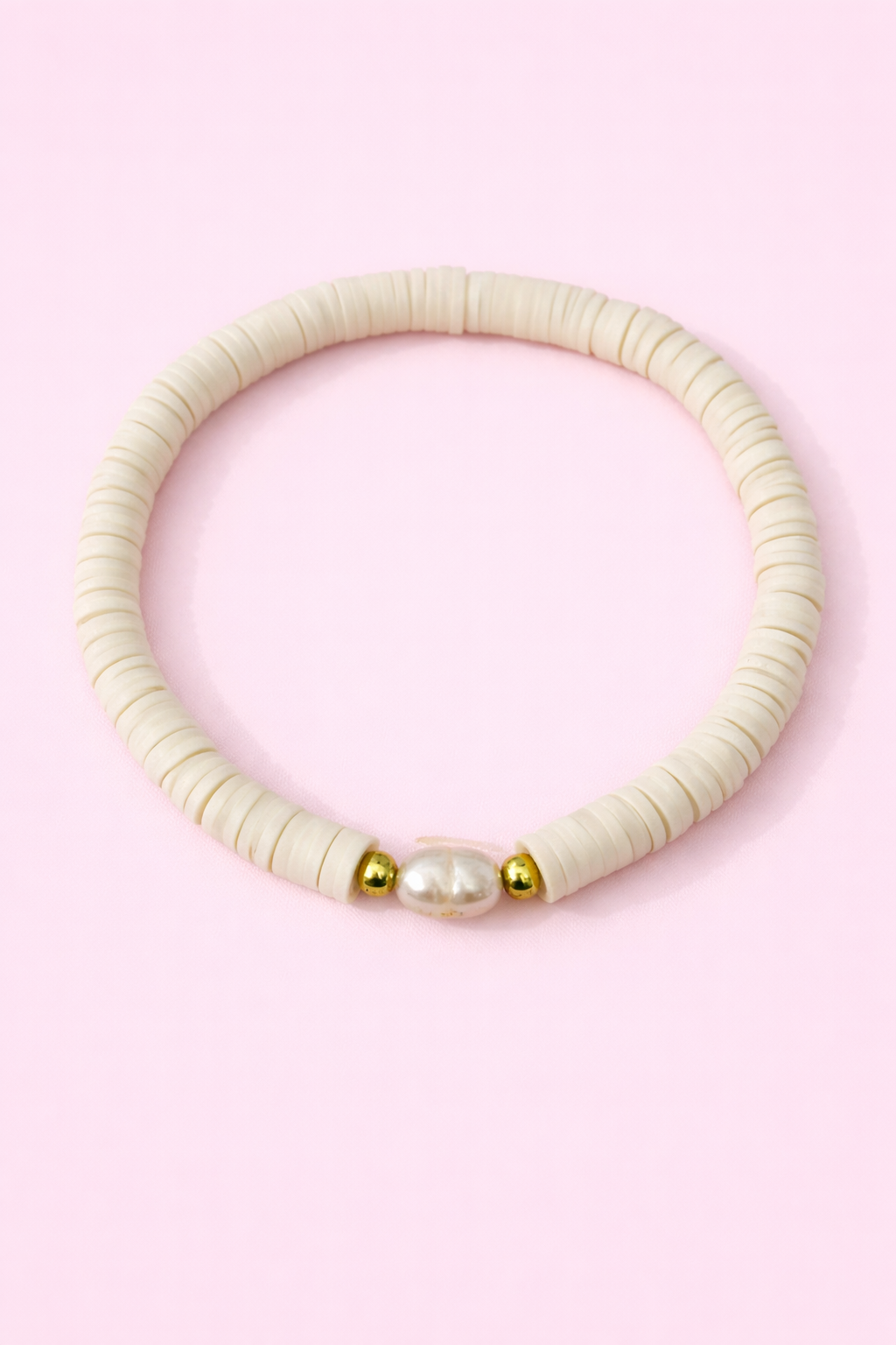 Taylor pink heishi bead 18k gold filled and Real fresh water pearl bracelet