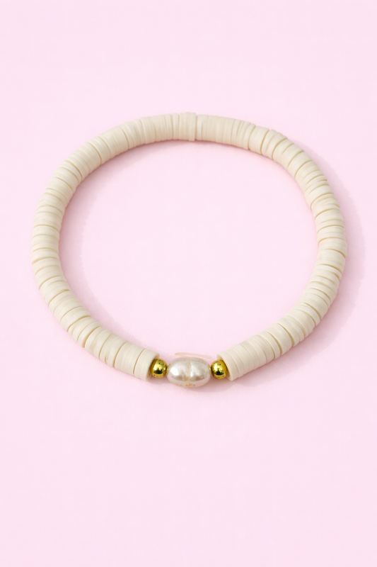 Taylor pink heishi bead 18k gold filled and Real fresh water pearl bracelet