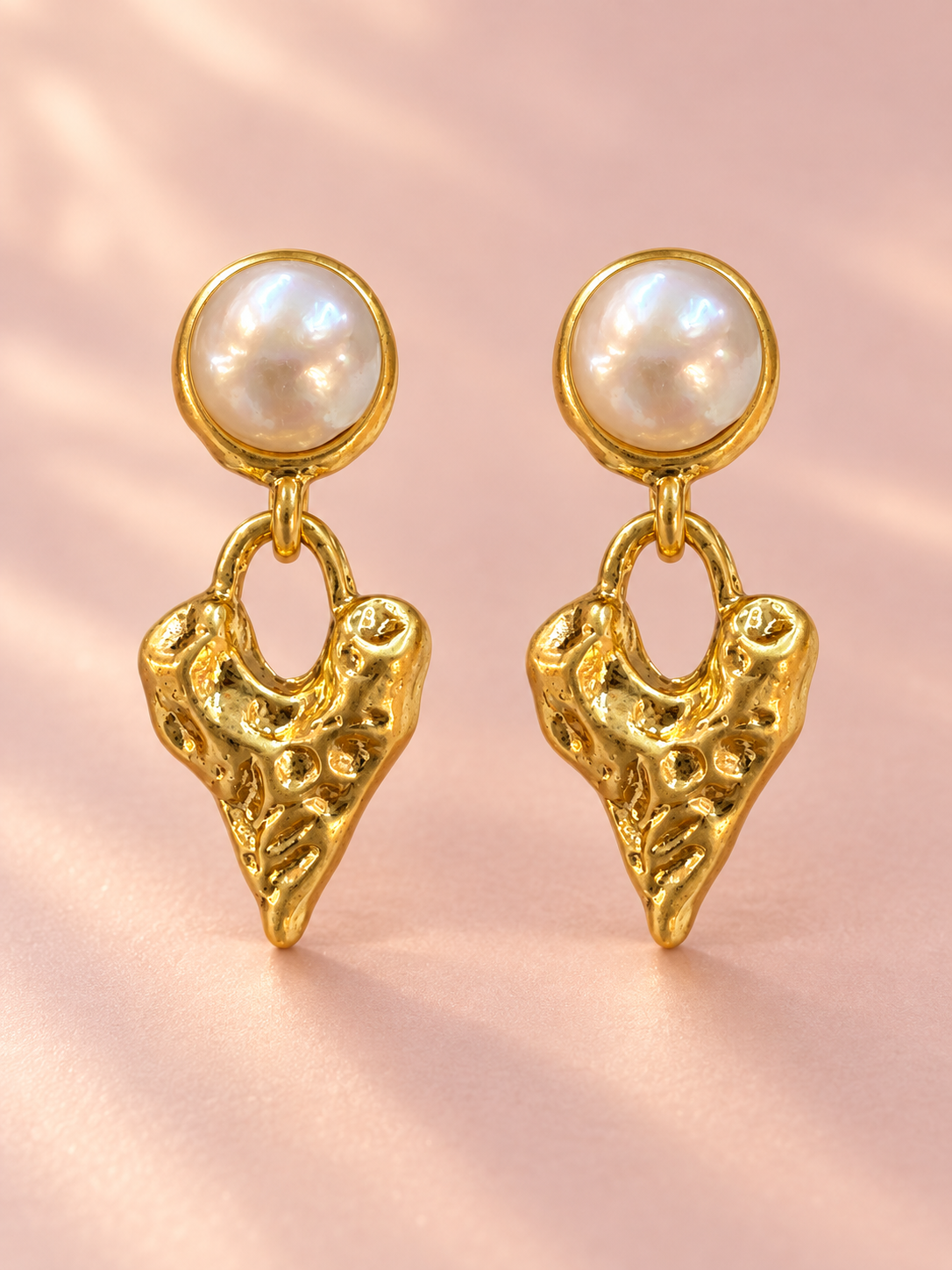 Golden Heart Freshwater Pearl Earrings