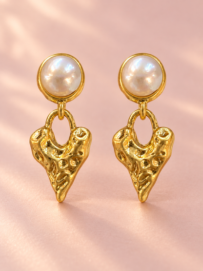 Golden Heart Freshwater Pearl Earrings