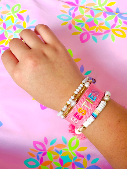 Besties pink adjustable washable woven bracelet