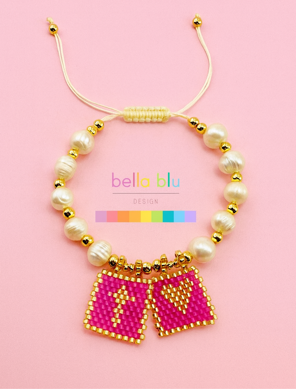 Brielle fresh water pearl with beaded detail in magenta 18k gold filled