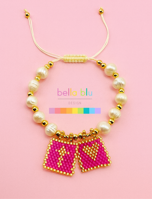 Brielle fresh water pearl with beaded detail in magenta 18k gold filled