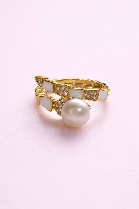 Estelle 18k gold filled, white, & Cubic zirconia with Real fresh water pearl ring
