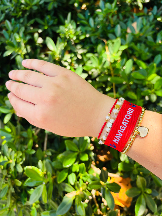 Navigators, Angela Flower & Martha Bracelet Bundle | Red Woven, Gold Filled & Mother of Pearl Adjustable Jewelry Set