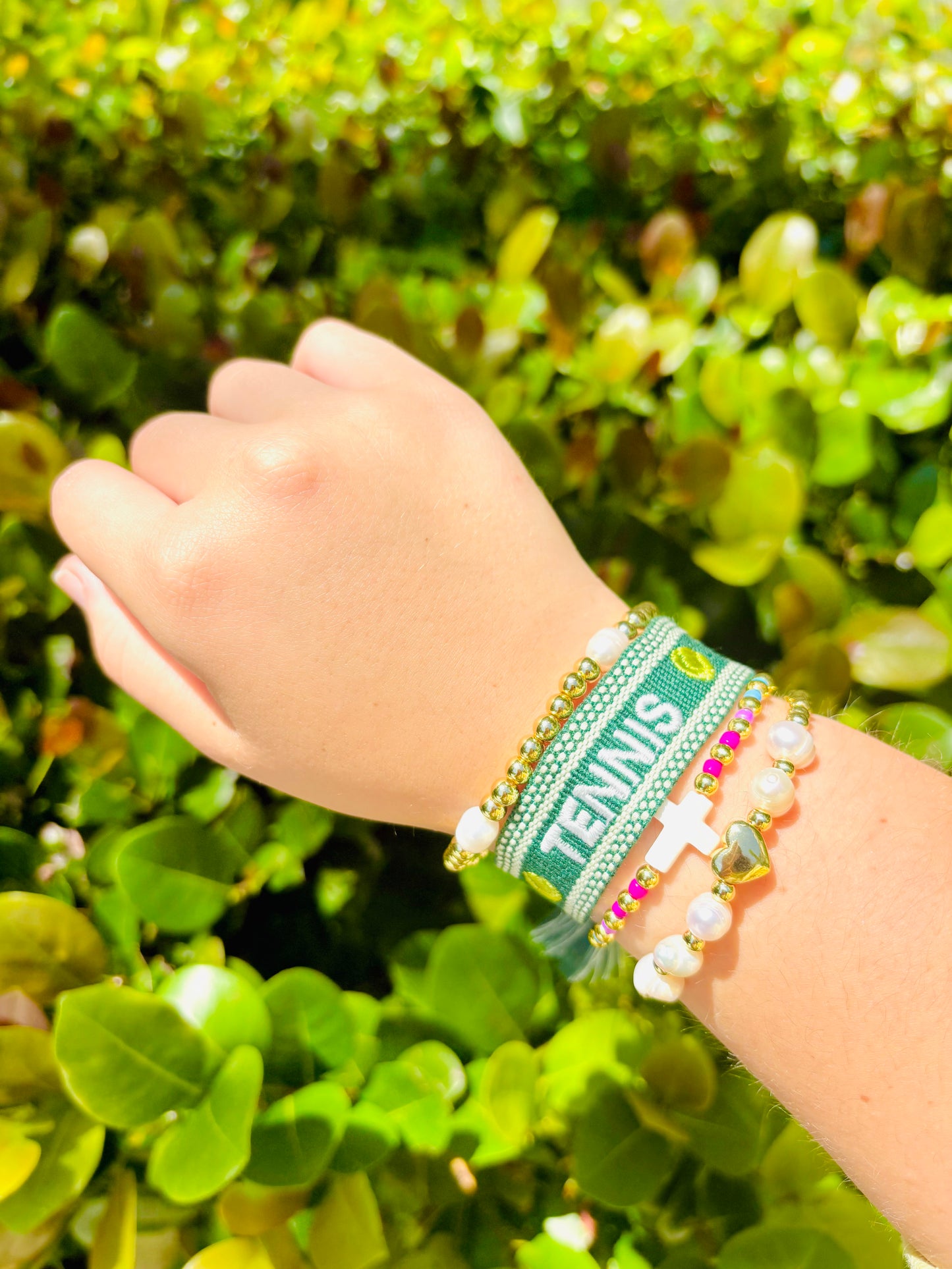 Tennis green woven adjustable Bracelet