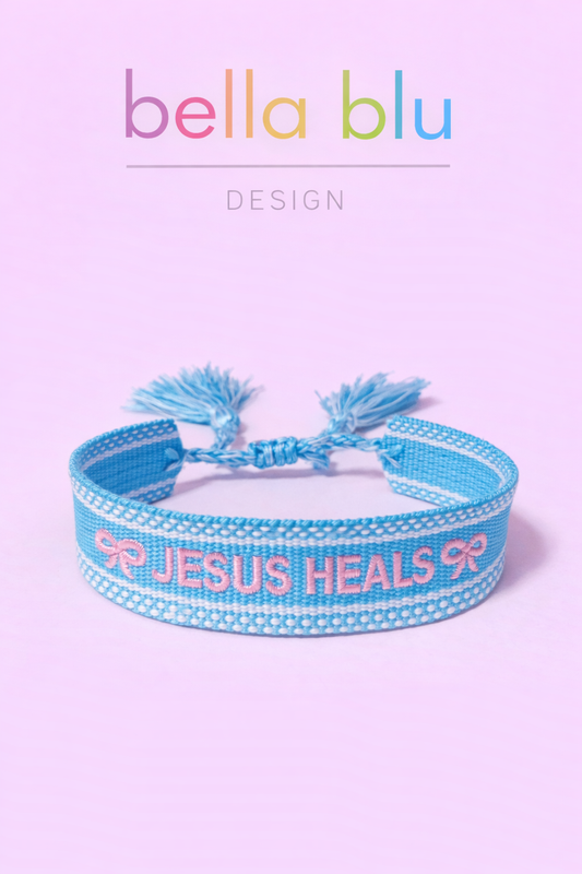 Jesus heals blue & pink woven washable adjustable Bracelet