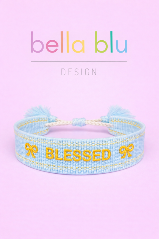 Blessed light blue woven adjustable bracelet