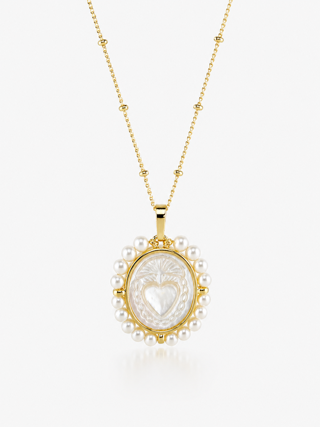 Sacred heart fresh water pearl 18k gold filled mother of pearl pendant