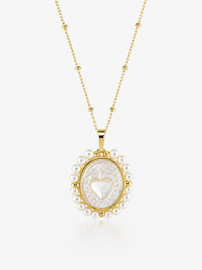Sacred heart fresh water pearl 18k gold filled mother of pearl pendant