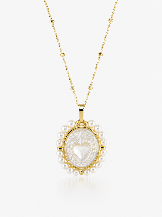 Sacred heart fresh water pearl 18k gold filled mother of pearl pendant